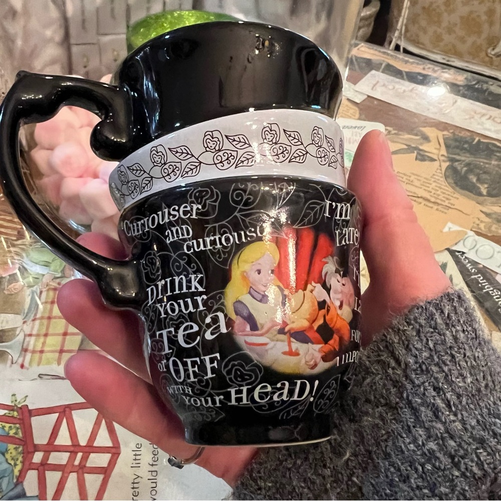 Disney Parks Mad Hatter Triple Stacked Quotes Ceramic Cup Mug
